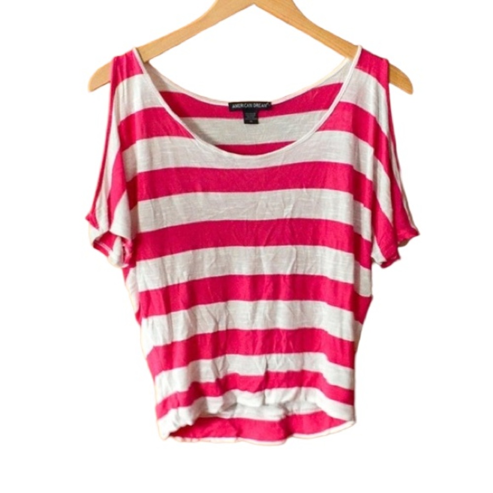 Pink & White Exposed Shoulder Tee